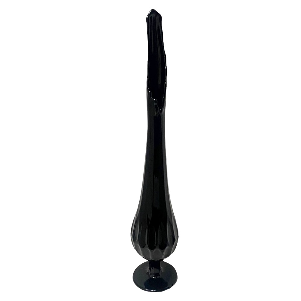 Vintage Fenton 18.5” black amethyst glass thumbprint swung vase (READ)